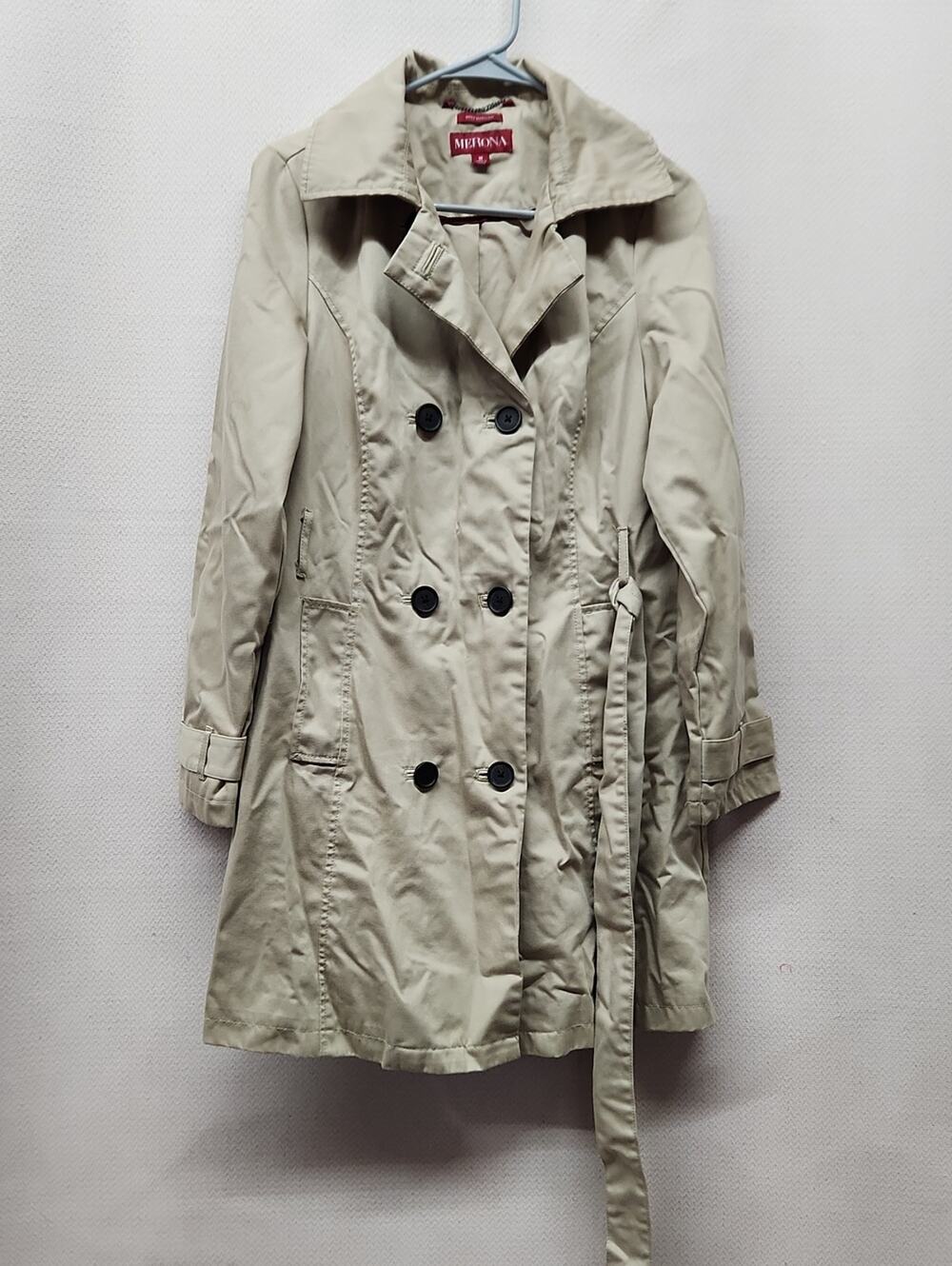 Merona Light Beige Double-Breasted Trench with Waist Tie
